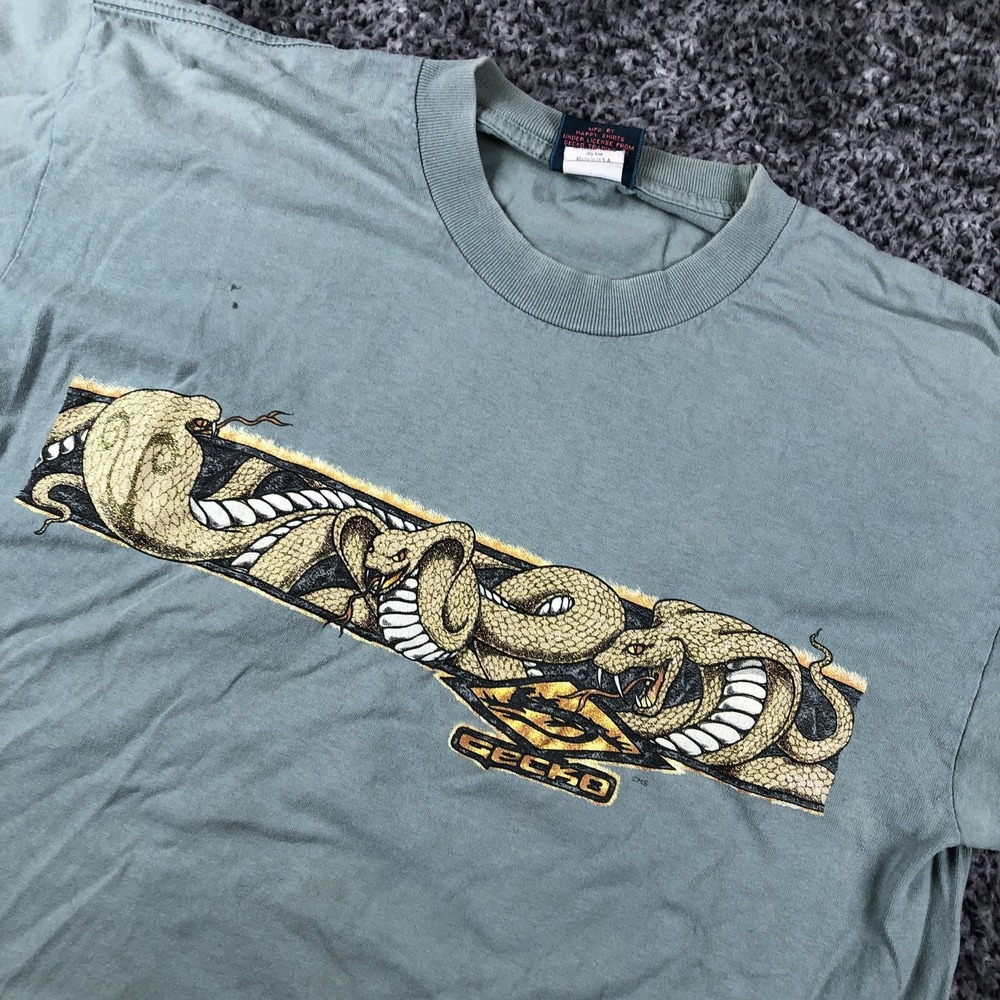 Vintage Gecko Hawaii Shirt‎ Mens Large Green Snake Graphic Double Sided USA Tee